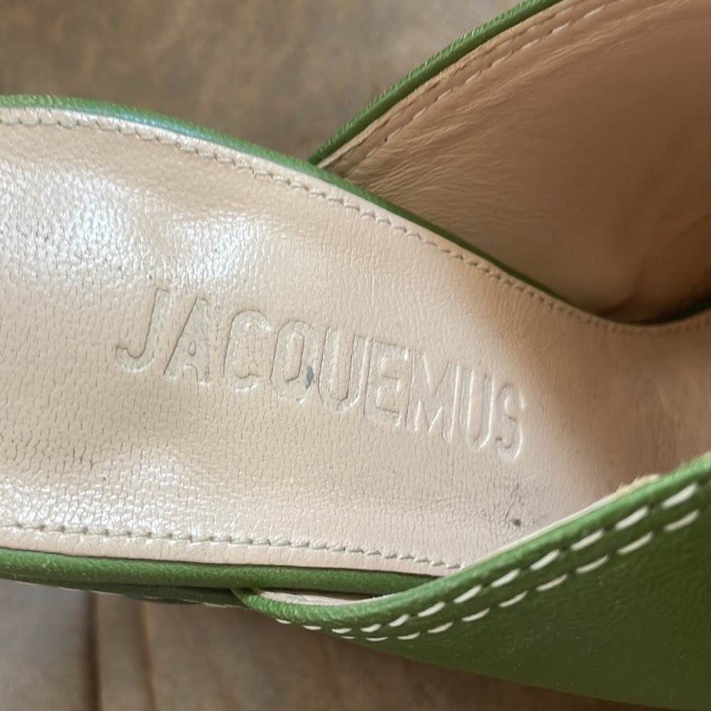 Jacquemus Olive Green Grained Lambskin Leather Les Sabots Heel Clogs - Picture 3 of 8